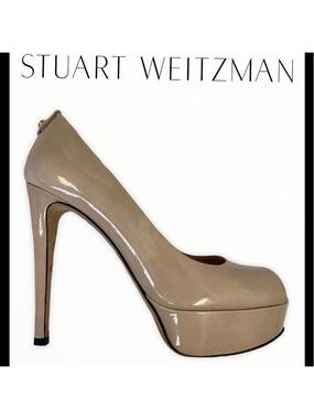 Stuart Weitzman beige tan nude patent platform pumps size 8.5